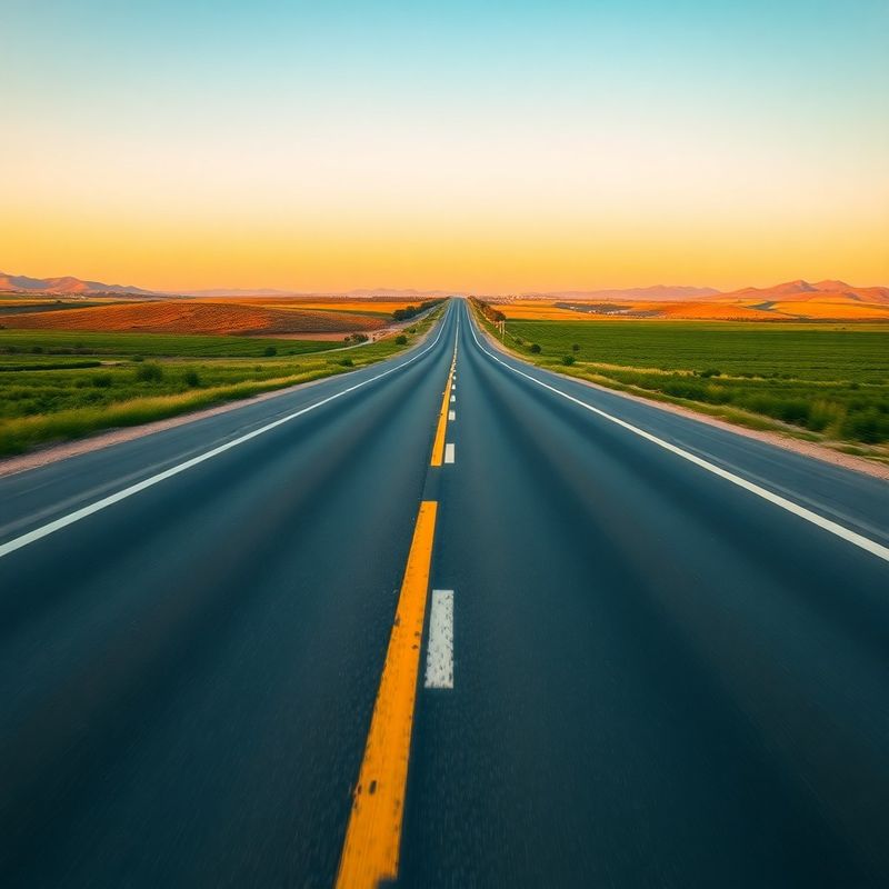 Carretera abierta saliendo de Sevilla al atardecer